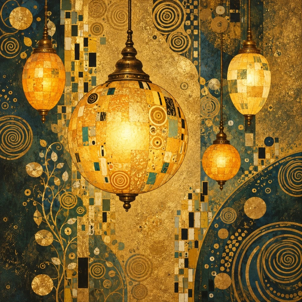 El jardín eléctrico, cuadro generado por IA a la maniera de Gustav Klimt